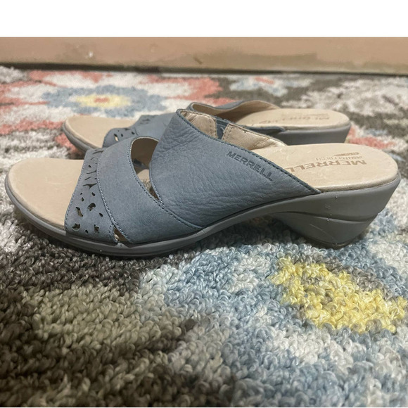 Merrell Veranda Eve Womens Leather Slide Sandals in Dusty Blue Size 7‎ - Picture 2 of 8